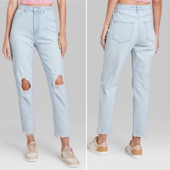 Wild Fable Super-High Rise Distressed Mom Jeans - Light Wash - Picture 1 of 5
